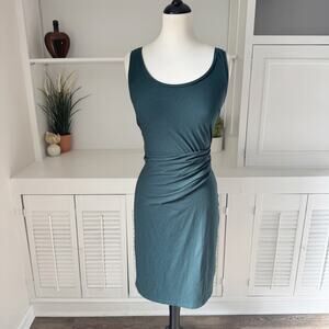 Theory Pine Green Pima Cotton Modal Rubric Ruched Tank Dress Size S